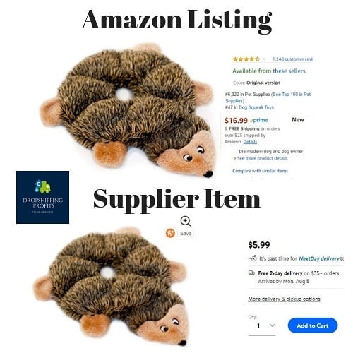 Dog toy — Amazon $16.99 vs Supplier $5.99